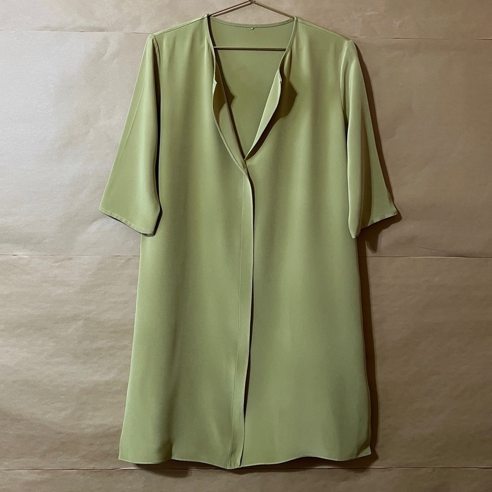 Peter Cohen | Silk Shirt Dress V-Neck Split Neckline Popover Chartreuse Size XS